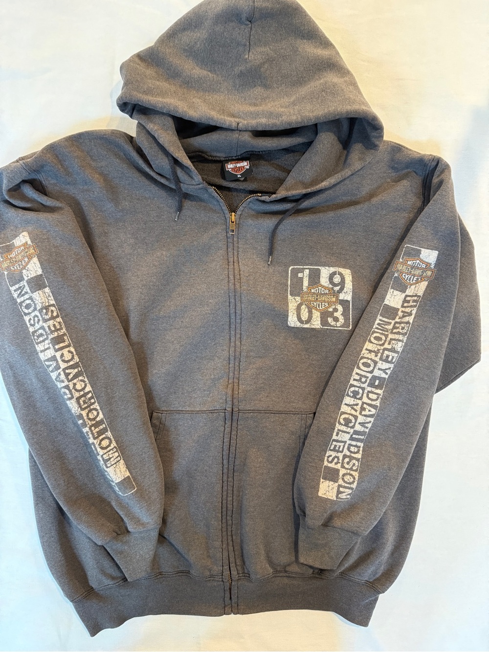 Harley-Davidson 1903 Full Zip Hoodie Gray Sleeve Print Dealer XL